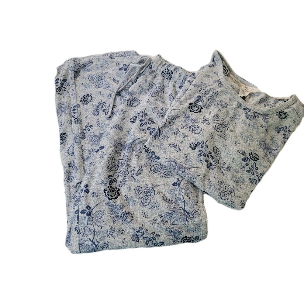Lucky Brand Ladies Navy Gray Floral Pant Top PJ Set Size Large Stretch Jersey